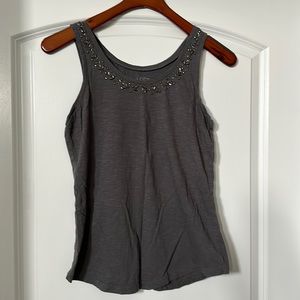 Gray sleeveless tank with rhinestone detail